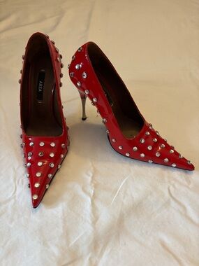 AREA Red Patent Leather Pointed Stud Pumps 39